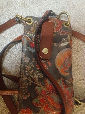 Patricia Nash Brown Floral Embossed Crossbody with Multicolor Accents